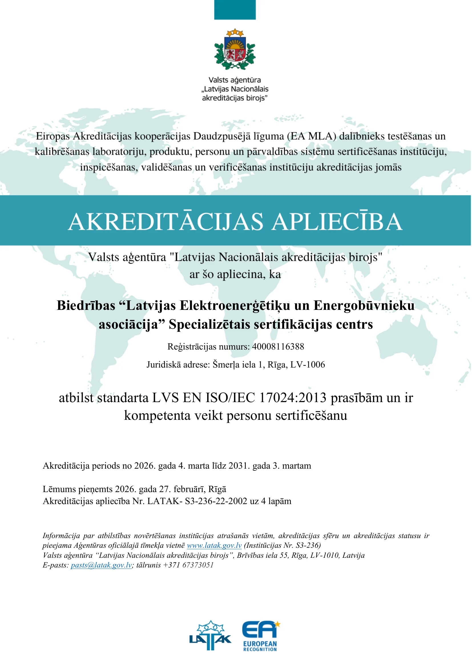 Akreditācijas apliecība S3-236/22 — lapaspuse 1 no 4