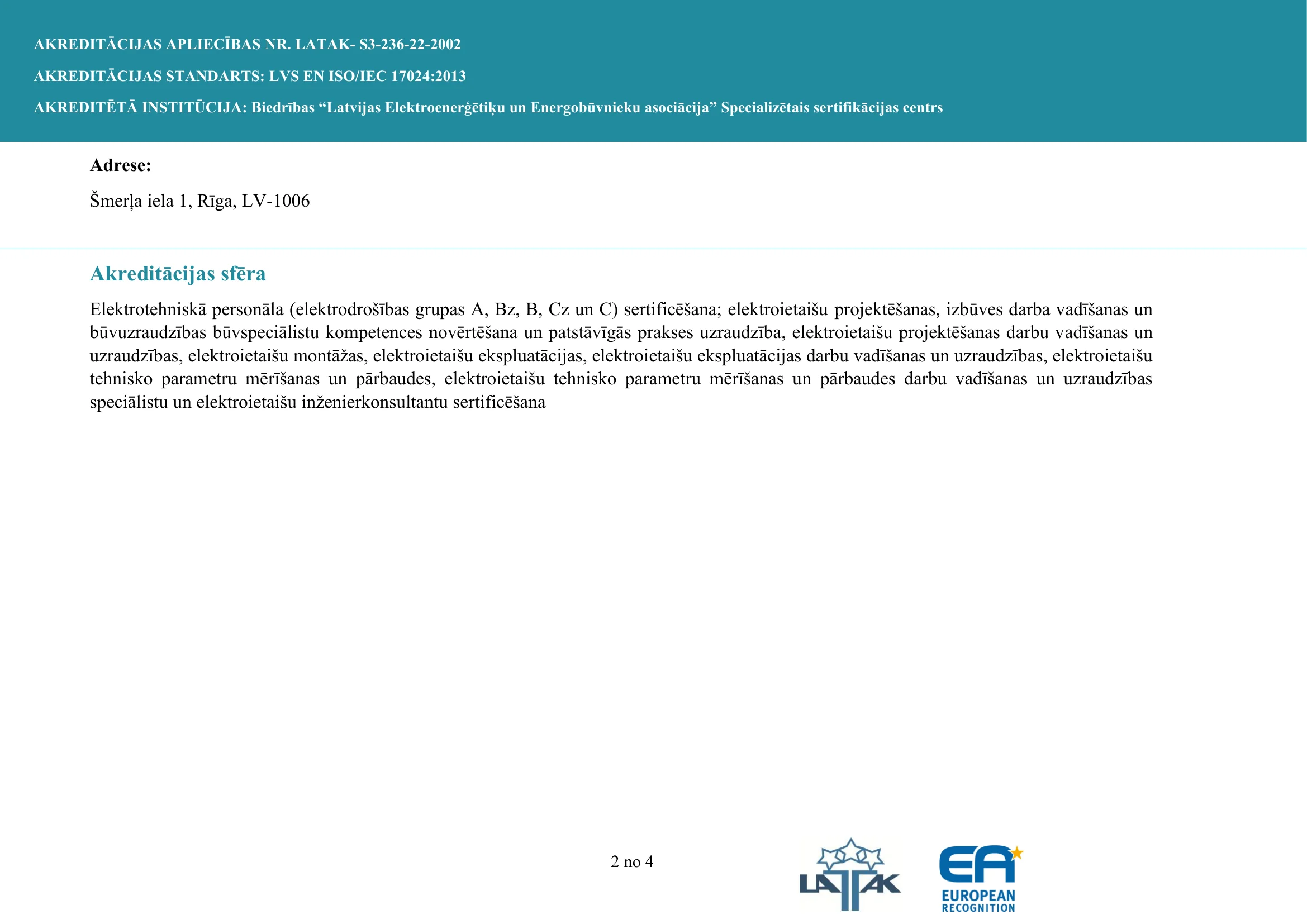 Akreditācijas apliecība S3-236/22 — lapaspuse 2 no 4